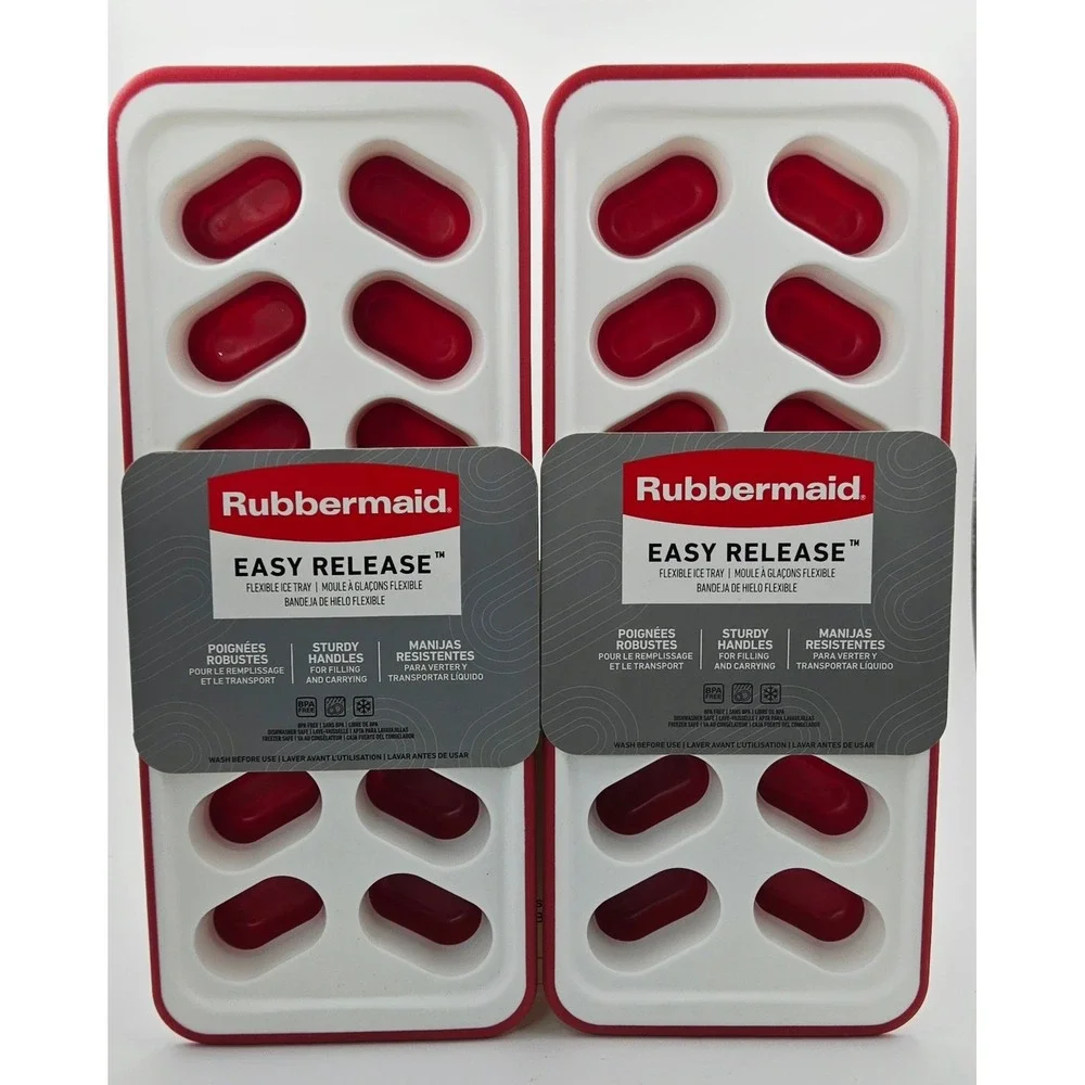 Rubbermaid Easy Release Flexible Ice Cube Trays 2 Pack Red White 2P82 NEW